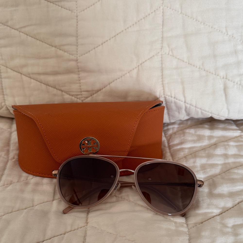 Tory Burch Rose Gold Sunglasses with Orange Case